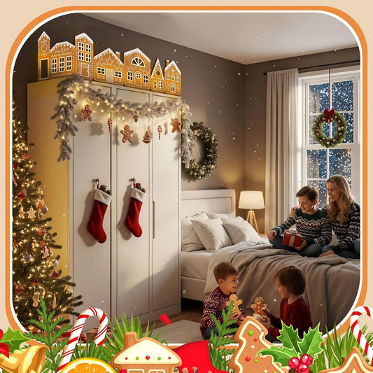 Pepparkaksbyns magi (2 pepparkakshus av kartong + 1 ljusslinga)