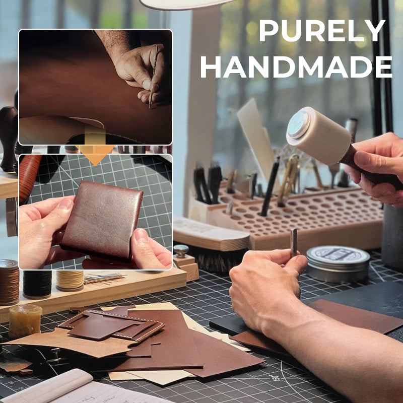 👜Vintage handgjord läderplånbok