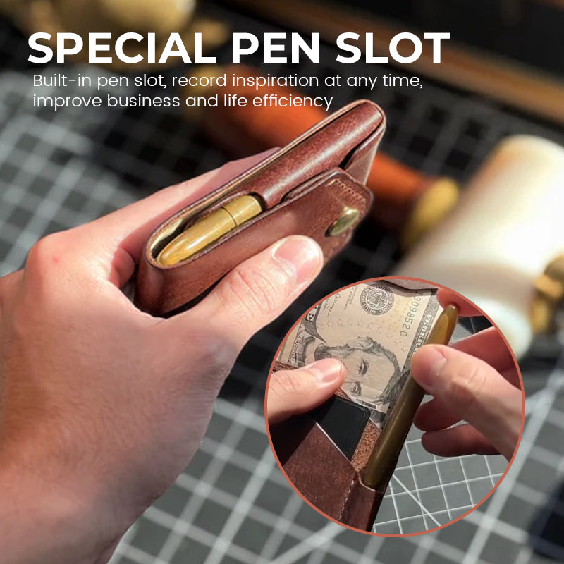 👜Vintage handgjord läderplånbok